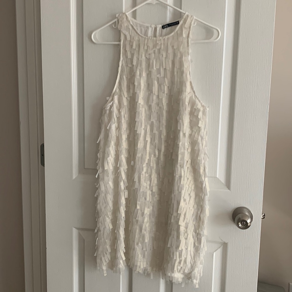 Zara White Sparkly Fringe Dress